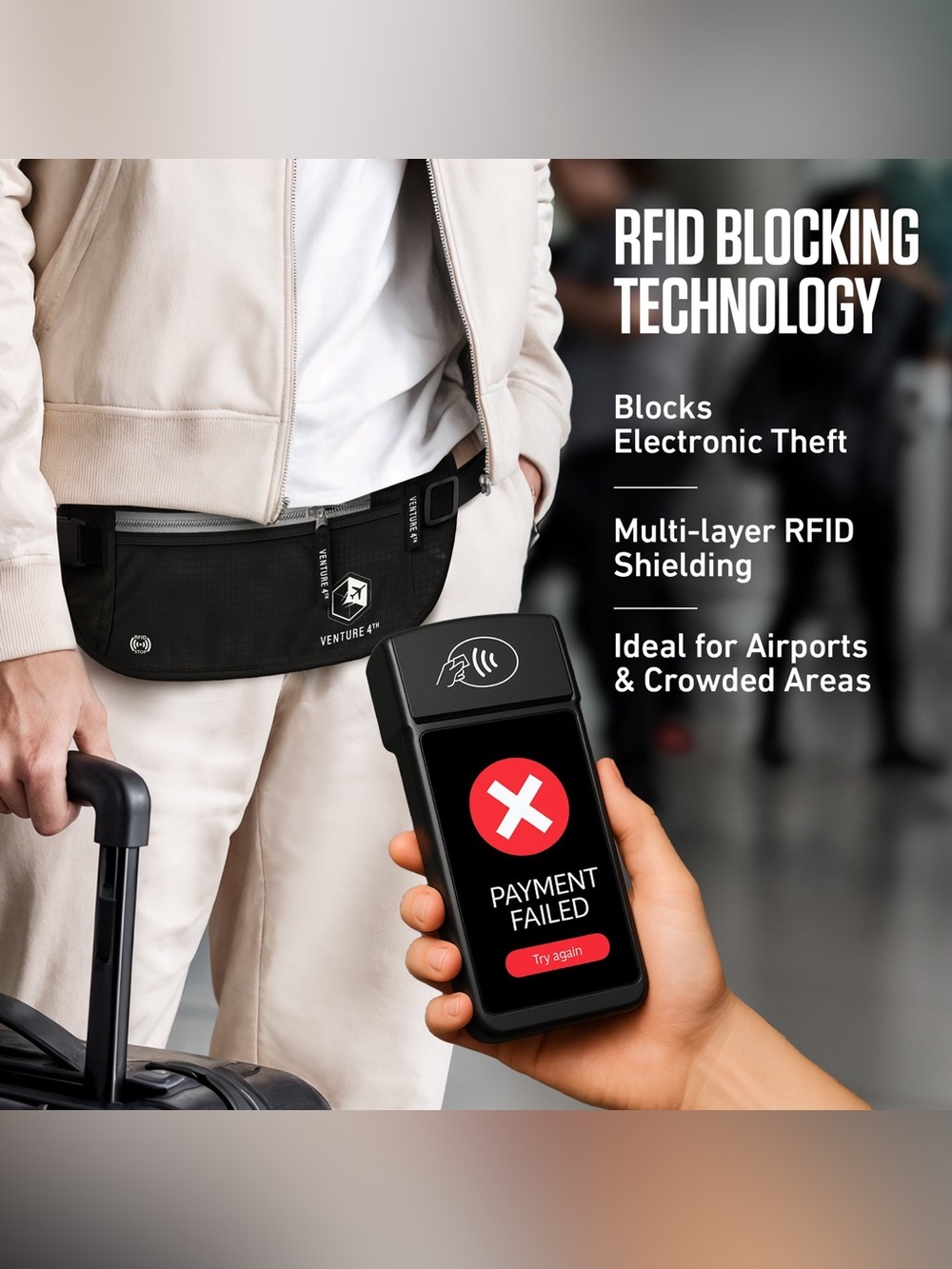 Venture 4th Black Belt Bag — Sleek Everyday RFID Blocking Bag - Picture 2 of 7